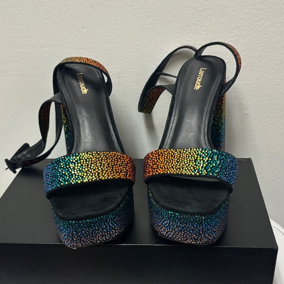 Larroude Dolly Crystal Platform Ankle-Strap Rainbow Platform Heels. So stylish - Picture 10 of 11